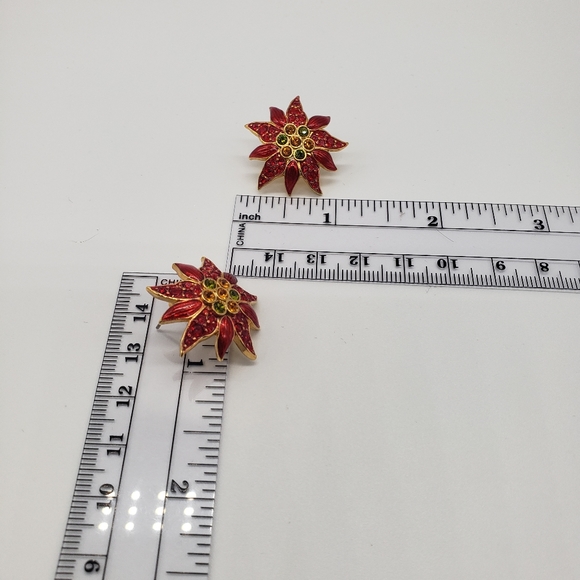 Christopher Radko Poinsettia Earrings/Brooch set - Picture 5 of 16